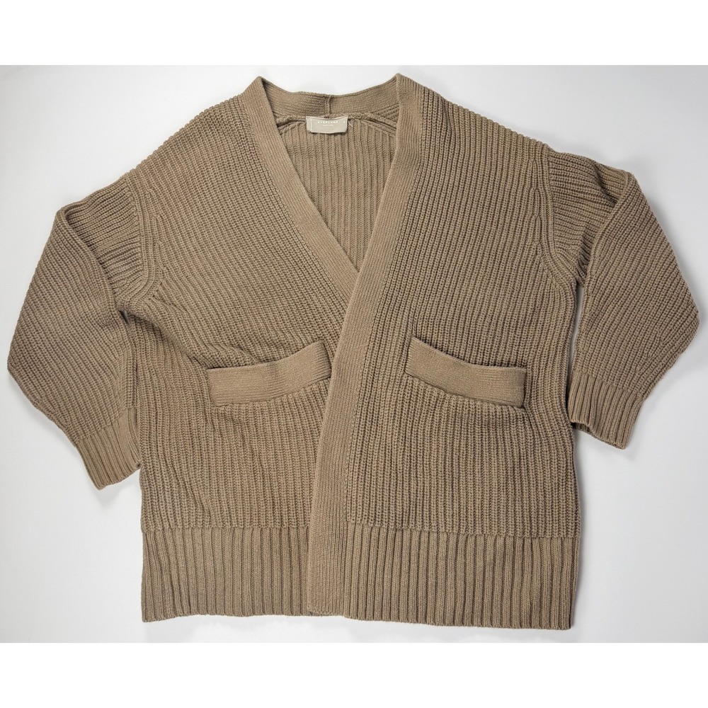 Everlane Organic Cotton Chunky Rib Cardigan Sweater Taupe Brown Womens' Small